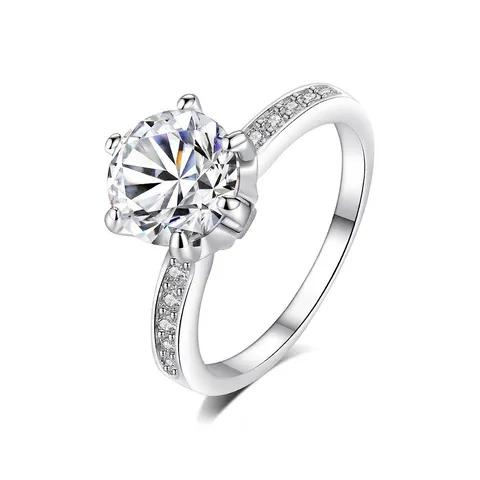 Elegante Koperen Zirkonia Ring Voor Vrouwen Klassieke Zes Klauw Ingelegde Simulatie Diamanten Ring Platina Vergulde Trouwring Sieraden Cadeau
