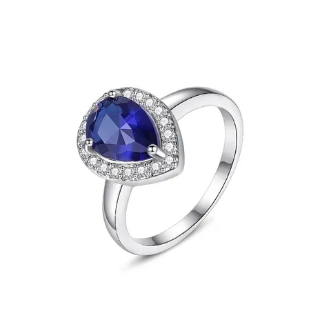 Anillo Halo de Cobre Incrustado con Circonia AAA en Forma de Gota de Agua para Mujer Plateado Elegante Joyería de Compromiso Regalo