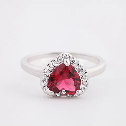 Anillo de Circonia de Corazón de Estilo Coreano Elegante Cobre Plateado Micro Pave Halo Banda de Boda de Mujer Joyería Moda