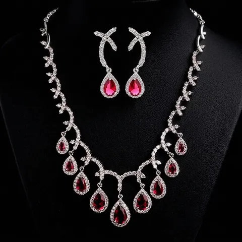 Conjunto de Collar de Cobre Circonia Gota de Agua Elegante Joyería de Moda para Mujer Banquete de Boda