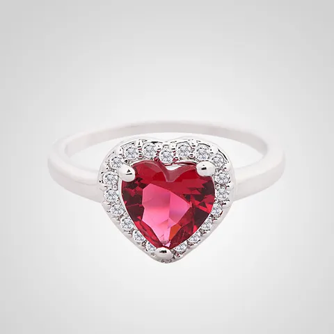 Anillo de Circonia de Corazón de Estilo Coreano Elegante Cobre Plateado Micro Pave Halo Banda de Boda de Mujer Joyería Moda