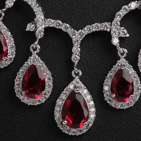Conjunto de Collar de Cobre Circonia Gota de Agua Elegante Joyería de Moda para Mujer Banquete de Boda