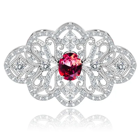 Broche Style Vintage Français Cour Royale Fleur Ajourée Cuivre Zirconia pour Femmes Mariage Banquet Fête Bijoux