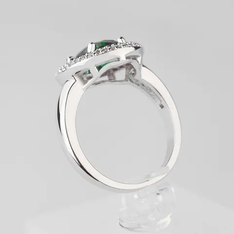 Anillo de Circonia Ovalado Lujoso Cobre Latón Chapado en Plata Halo Gema Simulada Anillo de Dedo para Mujer Boda Fiesta Compromiso Regalo
