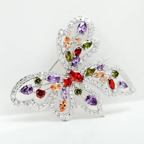 Lussuosa Spilla a Farfalla in Zirconia Colorata Vintage Spilla in Rame Placcato Platino Retro per Donna Accessori Gioielli