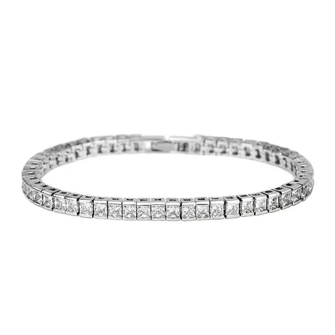 Single Row Square Zirconia Tennis Bracelet For Women Sparkling Elegant Brass Hand Chain Jewelry Wedding Party Accessory