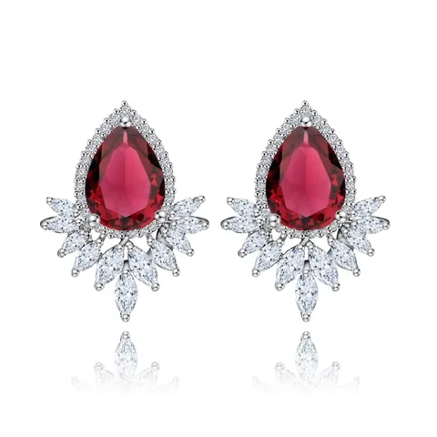 Pendientes De Botón De Circonia En Forma De Gota De Lujo Para Mujer Joyería De Boda De Cobre Con Gemas De Colores