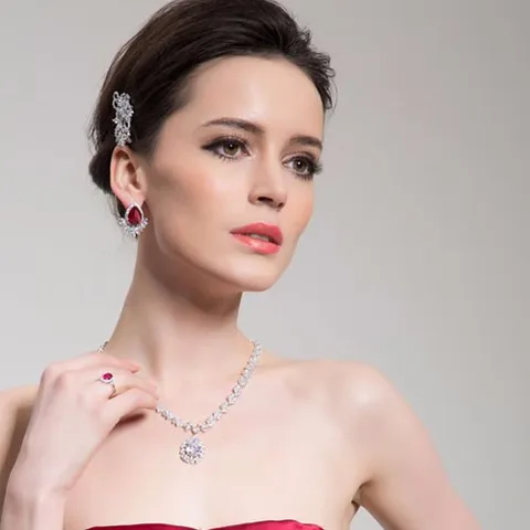 Pendientes De Botón De Circonia En Forma De Gota De Lujo Para Mujer Joyería De Boda De Cobre Con Gemas De Colores