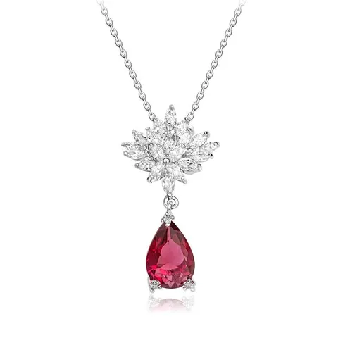 Collar con Colgante de Gota de Agua Floral para Mujer Latón con Circonia Incrustada Joyería Elegante para Banquete Fiesta