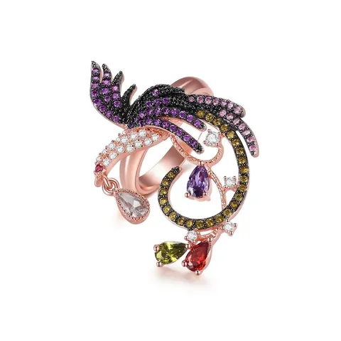 Anillo de Fénix de Fuego Estilo Palacio Retro para Mujer Vintage Exagerado de Cobre con Circonia Oro Rosa Plata Joyería