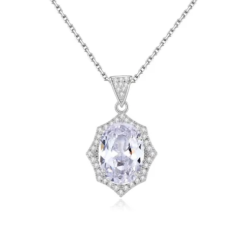 European Style Irregular Geometric Copper Zirconia Pendant Necklace For Women Elegant Rhodium Plated Oval Crystal Choker Jewelry Gift