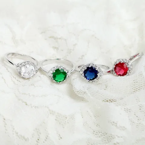 Anillo de Cobre de Lujo con Circonia para Mujer Diseño Halo de Corte Redondo Anillo de Compromiso Boda Joyería Brillante