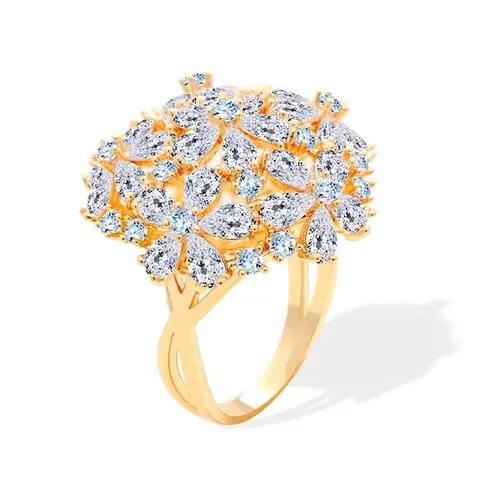 Anillo de Circonia con Flor Exagerada Bañado en Oro Real Cobre Anillo de Declaración para Mujer Estilo Palacio Joyería Floral Fiesta