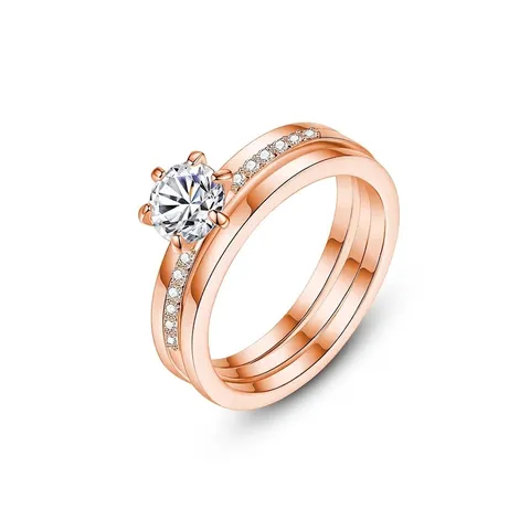 Anillo de Doble Capa Estilo Antiguo Circonia AAA Incrustado Cobre Galvanizado Minimalista Anillo de Dedo para Mujer Joyería
