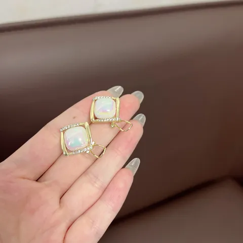 Vintage Exquisite Geometric Square Stud Earrings For Women Light Luxury Rhinestone Alloy Artificial Pearl Earrings Jewelry