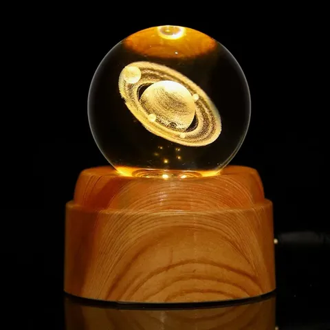 Luce Notturna a Sfera di Cristallo Galassia 3D Incisa al Laser Con Base in Legno LED Sistema Solare Pianeti Luna Lampada da Tavolo Per Arredo Camera da Letto Regalo