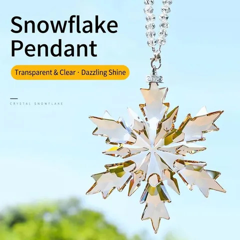 Faceted Artificial Crystal Snowflake Car Hanging Ornament Romantic Minimalist Rearview Mirror Pendant Luxury Interior Decor Gift For Vehicle Window Home Walls