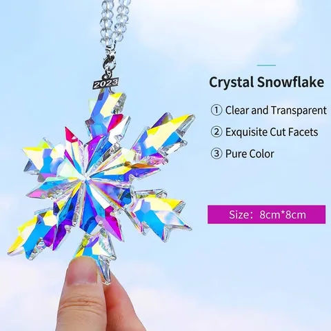 Faceted Artificial Crystal Snowflake Car Hanging Ornament Romantic Minimalist Rearview Mirror Pendant Luxury Interior Decor Gift For Vehicle Window Home Walls