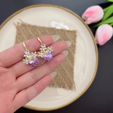 Orecchini a Gancio in Cristallo Quadrato a Fiore con Strass Brillanti Stile Coreano per Donna Donna Vintage in Lega d'Oro Gioielli Sposa