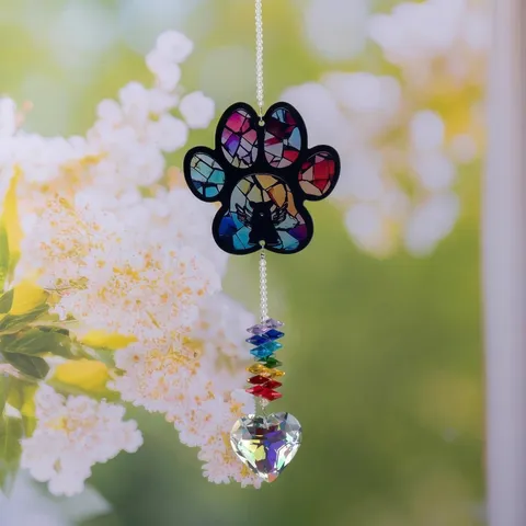 Πολύχρωμο Cat Paw Suncatcher Crystal Κρεμαστό Διακοσμητικό Για Κήπο Εξωτερικό Ουράνιο Τόξο Πρίσμα Καρδιά Μενταγιόν Διακόσμηση Σπιτιού