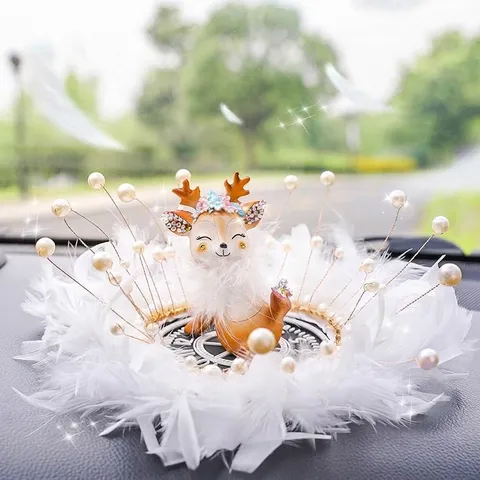 Cartoon Hirsch Auto Ornament Armaturenbrett Innendekoration Strass Kristall Hirsch Mit Feder Perle Basis Deko