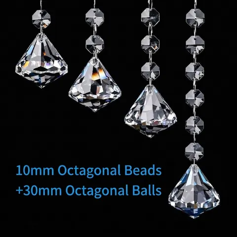 Clear Artificial Crystal Octagonal Bead Chain Pendant Modern Faceted Prisms Garland Chandelier Hanging Hanging Ornament For Wedding Party Decor