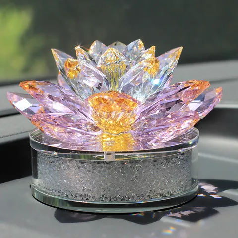 Luxury Resin Lotus Car Ornament Rhinestone Base Fragrance Seat Interior Decoration Desktop Flower Craft Gift For Dashboard