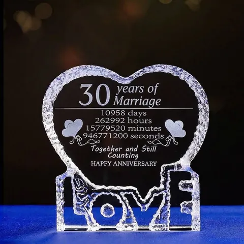 Heart Shape Transparent Crystal Ornament Anniversary Memorial Desktop Decoration For Family Couples Love Dad Mom Gift