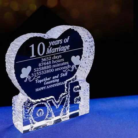 Heart Shape Transparent Crystal Ornament Anniversary Memorial Desktop Decoration For Family Couples Love Dad Mom Gift