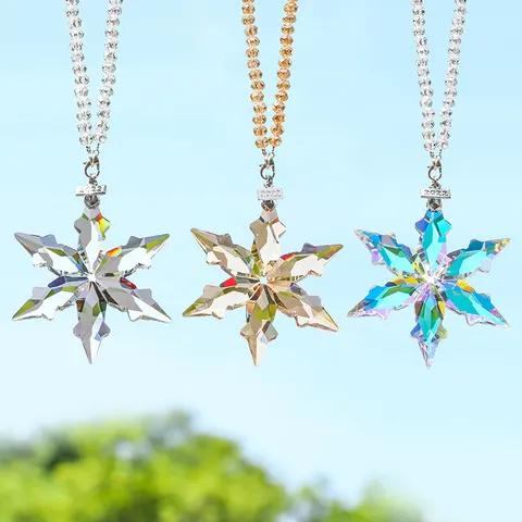 Crystal Snowflake Car Pendant Hanging Ornament Multi-cut Glass Car Interior Decor Mirror Hanging Charm Gift