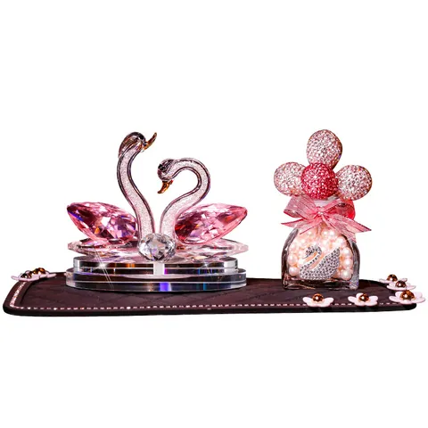 Crystal Swan Car Dashboard Ornament Rhinestone Feather Car Interior Decoration Creative Gift Glass Tabletop Decor