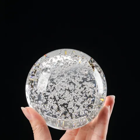 Transparent K9 Crystal Bubble Ball Ornament With Geometric Base Modern Minimalism Glass Sphere Desk Decor Office Home Crafts Gift