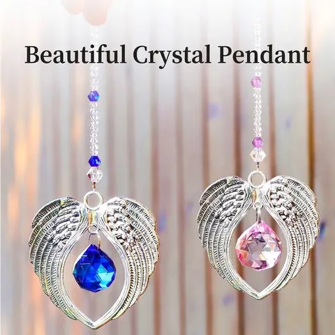 Angel Wings Crystal Suncatcher Ornament Artificial Crystal Heart Pendant Rainbow Maker Home Window Car Hanging Decor Gift