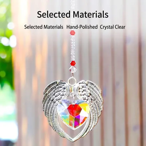 Angel Wings Crystal Suncatcher Ornament Artificial Crystal Heart Pendant Rainbow Maker Home Window Car Hanging Decor Gift