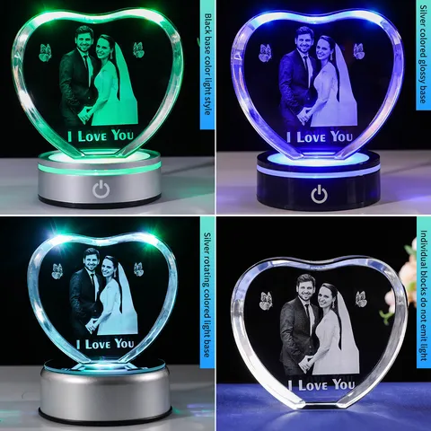 Heart Shaped White Crystal Ornament With LED Light Base 3D Laser Engraved Anniversary Valentine's Day Wedding Anniversary Commemorative Gift Home Decor