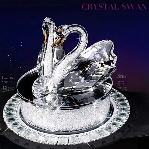 Soporte de Perfume de Coche de Cisne de Cristal Artificial de Lujo Adorno de Cisne Doble en Forma de Corazón Decoración de Salpicadero con Incrustaciones de Strass