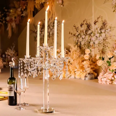 Europäischer Stil Kristall Glas Lotus Kerzenständer Luxus 3-Armig 5-Armig Hochzeit Centerpiece Haus Esstisch Dekoration