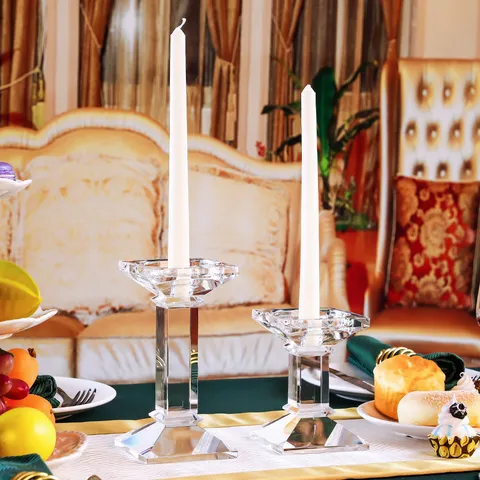 Juego de Candelabros de Vidrio de Cristal Europeo Para Decoración de Mesa de Boda Candelabro Geométrico Claro Adorno de Lujo