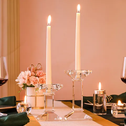 Juego de Candelabros de Vidrio de Cristal Europeo Para Decoración de Mesa de Boda Candelabro Geométrico Claro Adorno de Lujo