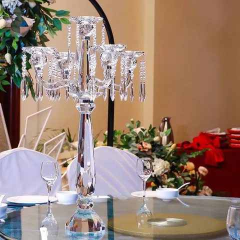 Europäischer Vintage Künstlicher Kristall Kerzenhalter 5-Arm Glas Leuchter Hochzeit Party Bankett Tischdeko Heim