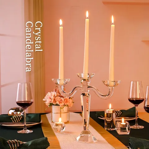 Europäischer 3-Arm Kristall Kandelaber Luxus Facettierter Glas Kerzenständer Für Hochzeit Party Esstisch Heimdekoration