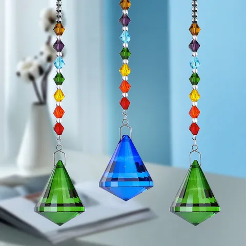 Crystal Ball Pendant DIY Beaded Chain Multi-Faceted Prism Glass Hanging Ornament For Home Decor Lighting Accessories