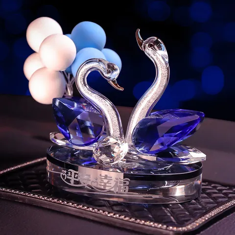 Creative Crystal Double Swan Car Ornament Heart-Shaped Interior Decor Rhinestone Fragrance Base Seat For Women Men Gift