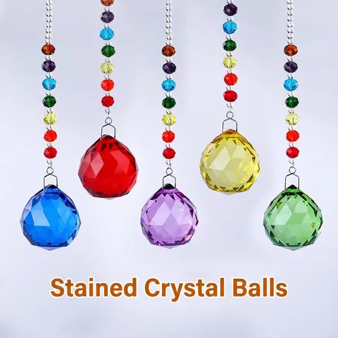 Adorno de Bola de Cristal de Vidrio Facetado Atrapasol Con Cadena de Cuentas de Colores Colgante de Araña Decoración para Ventana Hogar Jardín