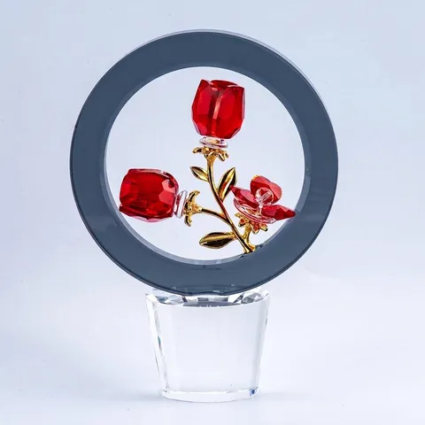 Ornement de Rose en Cristal Créatif Avec Tiges Dorées Élégante Rose Éternelle Artisanat en Verre Déco Maison Cadeau Fête Mères