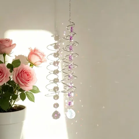 Attrape-soleil en Cristal en Spirale Stabilisateur Carillon Éolien Perles Arc-en-ciel Prisme Boule Décoration Suspendue pour Maison Jardin