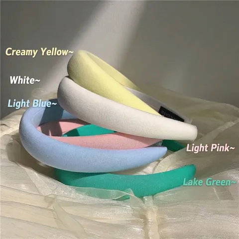 Serre-tête en Éponge Épaissie Style Coréen Couleurs Bonbon Crème pour Femmes Bord Large Enveloppé de Tissu Fait Main Accessoires Cheveux
