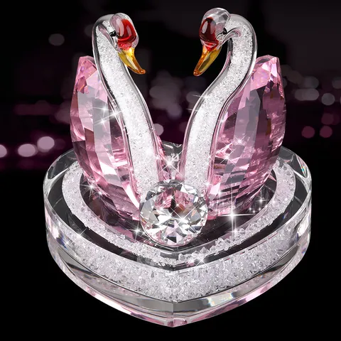 Creative Crystal Swan Car Ornament Rhinestone Heart Base Auto Interior Perfume Holder Sparkling Table Decor Gift