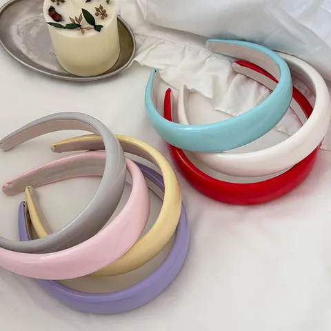 French Style High Top Wide Edge PU Leather Sponge Padded Headband Korean Minimalist Solid Color Hair Hoop For Women Daily Hair Accessory