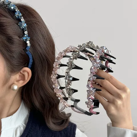 Koreanischer Retro Strass Haarband Mit Zähnen Rutschfest Strass Haarschmuck Für Damen Leichter Luxus Vielseitig Dünn Kopfschmuck